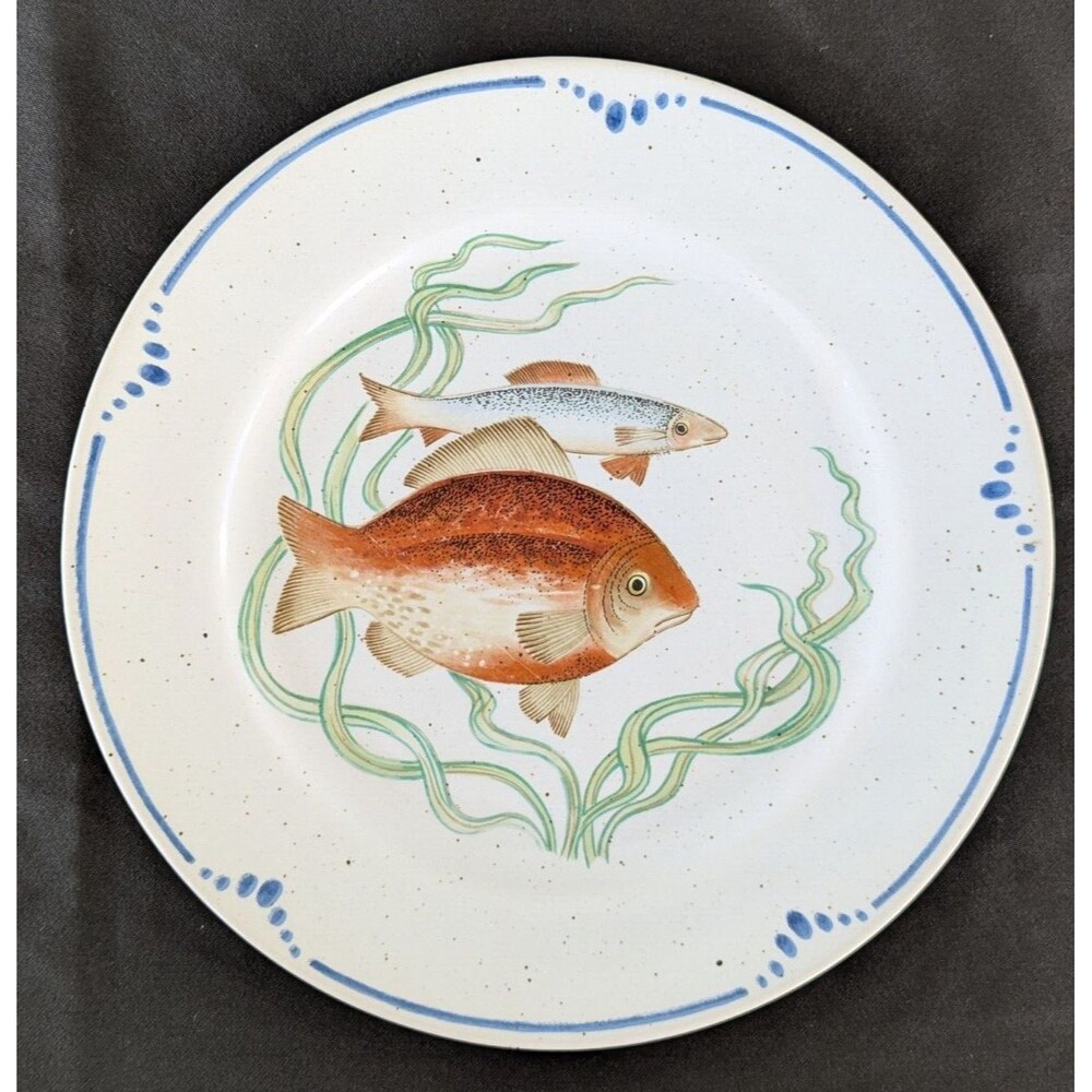 Vintage Fitz and Floyd La Mer 7 5/8" Dessert Plate Blue & Orange Fish 1979 Japan